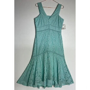 Taylor Womens V Neck Floral Ruffled Crochet Lace High Low Midi Dress Sea Blue 10